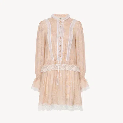 Chloé Puff-sleeve Mini Dress In Silk Charmeuse & Lace In Multi