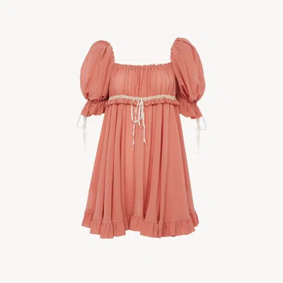 Chloé Puff-sleeve Mini Dress In Silk Georgette In Orange