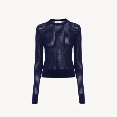 Chloé Pull Ajusté À Col Rond En Maille De Laine Femme Bleu Taille M 100% Laine In Blue