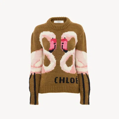 Chloé Pull Col Rond En Maille De Laine À Logo In Multi