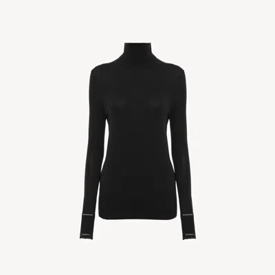 Chloé Pull Col Roulé Ajusté En Maille De Laine Femme Noir Taille L 100% Laine In Black