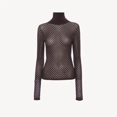 CHLOÉ PULL COL ROULÉ AJUSTÉ EN MAILLE DENTELLE DE VISCOSE FEMME ROUGE TAILLE L 95% VISCOSE, 4% POLYAMIDE, 