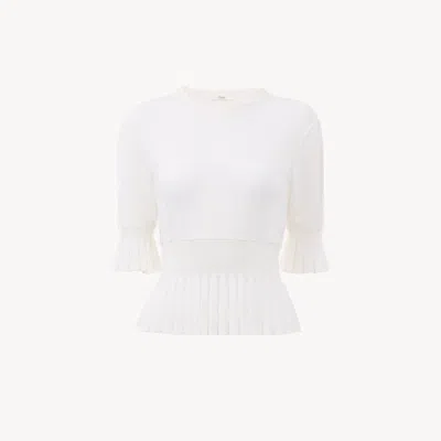 Chloé Short Wool Sweater Ruffles Ribbed Waist In White