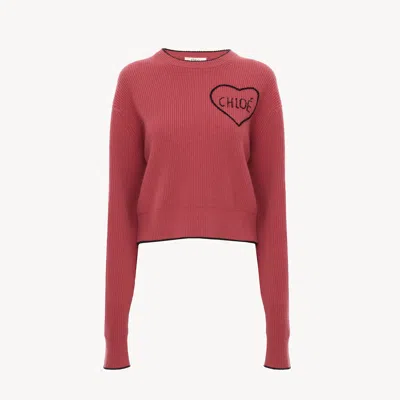 Chloé Pull Court Ajusté En Maille De Laine À Logo In Red