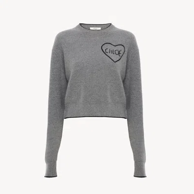 Chloé Pull Court Ajusté En Maille De Laine À Logo In Gray