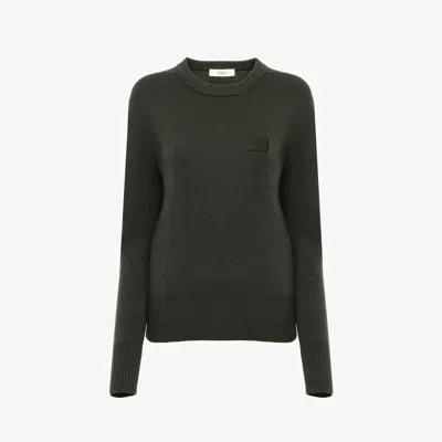 Chloé Pull En Maille De Laine Mérinos À Logo In Green