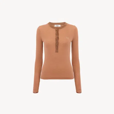 Chloé Pull Henley En Maille De Laine Extrafine In Multi