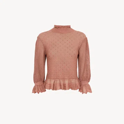 Chloé Pull Manches Bouffantes À Volants En Maille Lurex In Brown