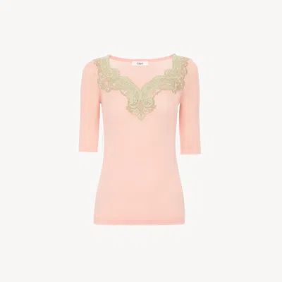 Chloé Pull Manches Coude Ajusté En Maille De Laine Et Dentelle In Multi