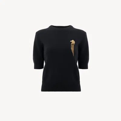 Chloé Pull Manches Courtes En Maille De Laine Mérinos Et Cachemire In Black