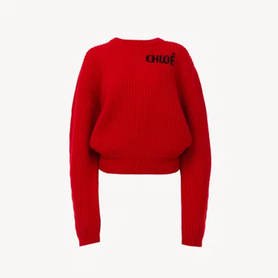 Chloé Pull Oversize En Maille De Laine Et Cachemire À Logo In Red