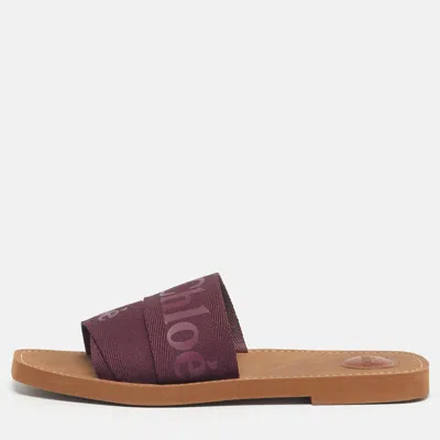 Pre-owned Chloé Purple Fabric Woody Flat Slides Size 41