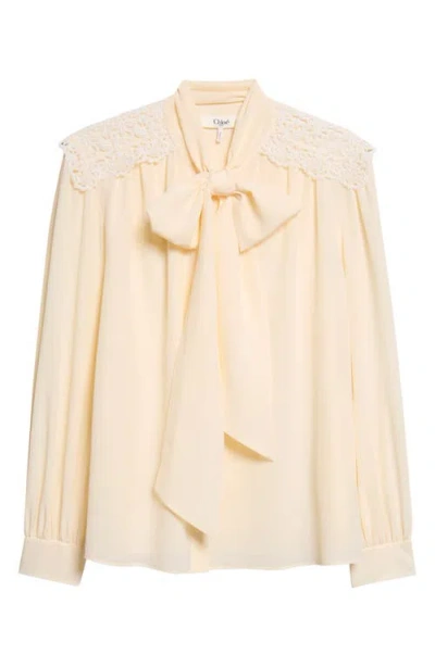 Chloé Pussybow Silk Crêpe De Chine Shirt In Neutral