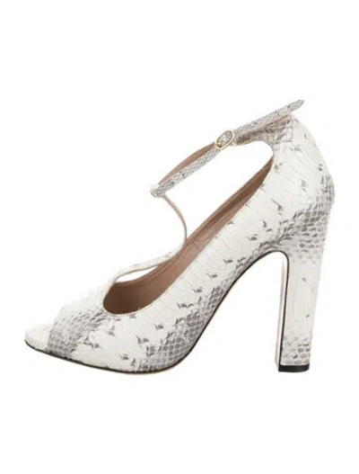 Pre-owned Chloé Python Animal Print T-strap Pumps In White