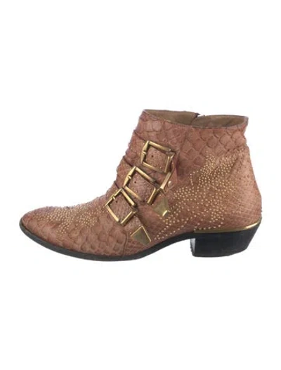 Pre-owned Chloé Python Animal Print Western Boots In Brown