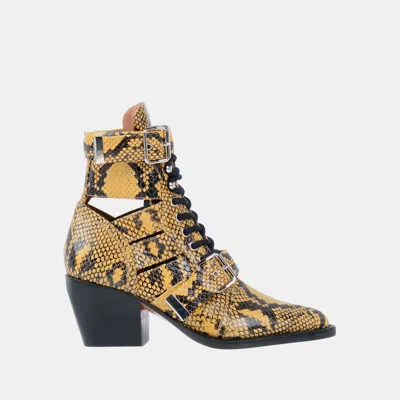 Pre-owned Chloé Python Embossed Leather Rylee Ankle Boots Size 39.5 In Yellow