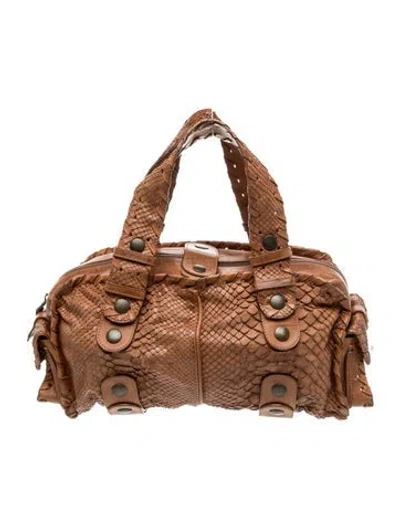 Pre-owned Chloé Python Top Handle Bag Vintage In Brown