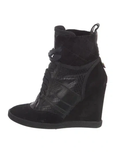 Pre-owned Chloé Quilted Pattern Suede Lace-up Boots In Black