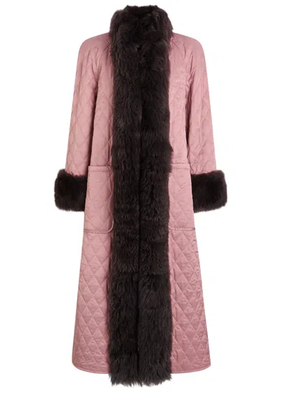 CHLOÉ CHLOE QUILTED SHEARLING-TRIMMED SATIN COAT