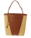 Chloé Medium Raffia-effect And Leather Spin Tote Bag In Brown