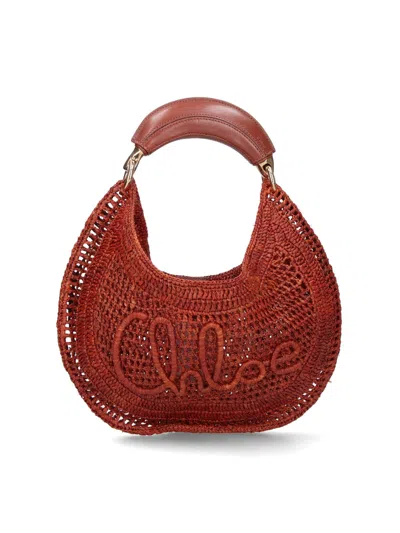 Chloé Raffia Bag With Buffalo Leather Trim In Brown