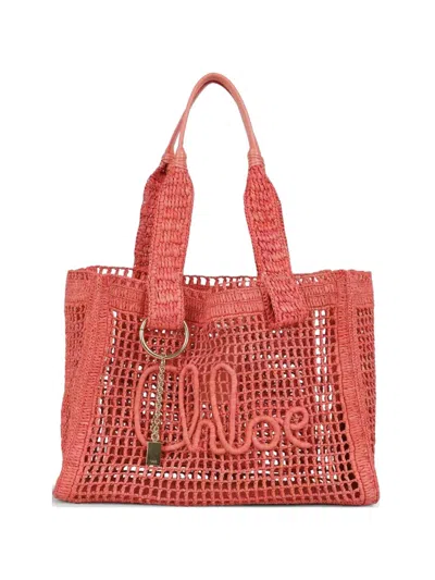 Chloé Raffia Banana Bag In Pink