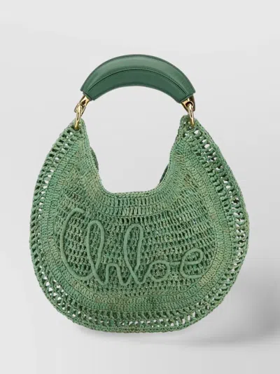 Chloé Raffia Crochet Banana Handbag Top Handle In Green