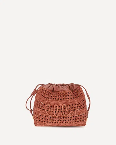 Chloé Logo-embroidered Raffia Shoulder Bag In Brown