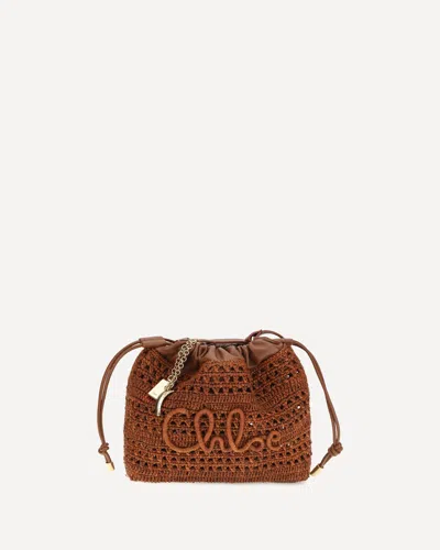 Chloé Summer Banana Leather-trimmed Raffia Shoulder Bag In Brown