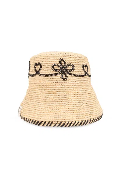 Chloé Whipstitched Raffia Bucket Hat In Neutrals