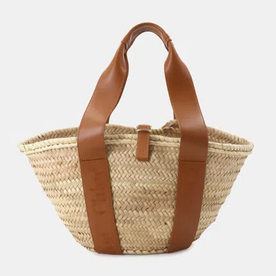 Pre-owned Chloé Raffia Leather Caramel Sense Medium Basket Hand Bag In Beige