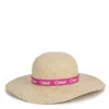 Chloé Chloe Raffia Logo-print Wide Brim Sun Hat In Pink