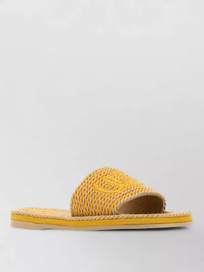 Chloé Raffia Logo Sandals Braided Detail Flat In Multi