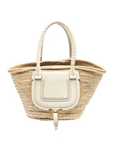 Pre-owned Chloé Raffia Marcie Tote In Neutral