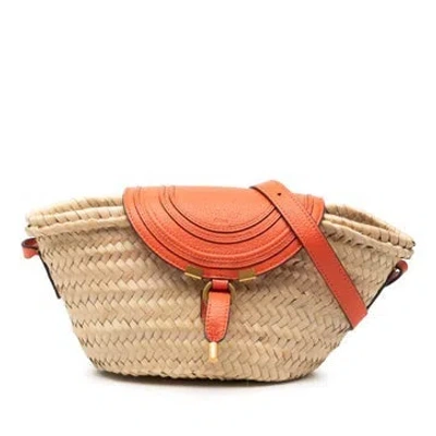 Pre-owned Chloé Raffia Mini Raffia Marcie Basket Crossbody In White