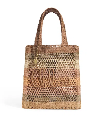 Chloé Raffia Stripe Summer Banana Tote Bag In Sand