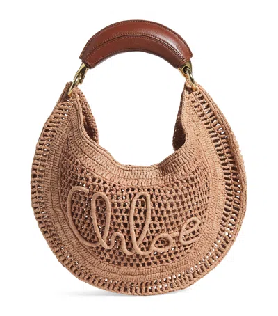 Chloé Raffia Summer Banana Shoulder Bag In Sand