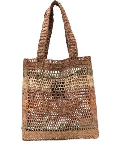 Chloé Raffia Tote Bag In Neutral