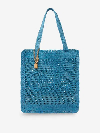 Chloé Summer Banana Woven-raffia Tote Bag In Blue