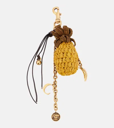 Chloé Raffia-trimmed Bag Charm In Gold