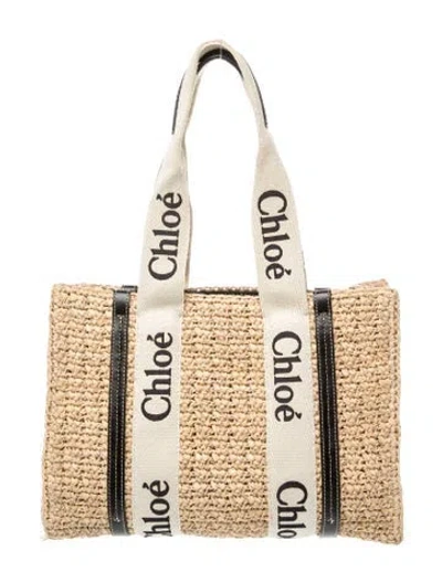 Pre-owned Chloé Raffia Woody Large In Neutral