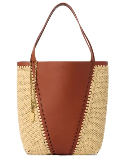 Chloé Raffia-effect Calfskin Tote In Brown