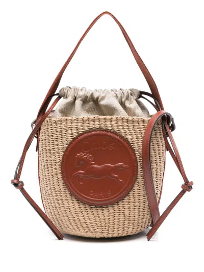 Chloé Rafia And Leather Bucket Bag In Pattern