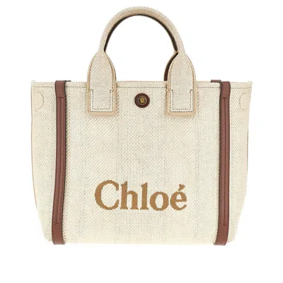 Chloé Rafia-effect Fabric Small ' Carry' Tote In Neutral