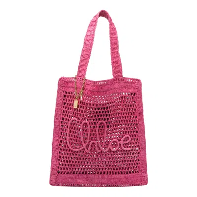Chloé Chloe Women Fuchsia Raffia Estate Banana Shopping Bag In Pink