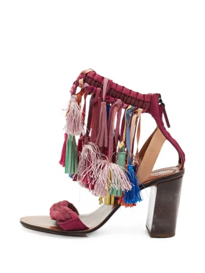 Pre-owned Chloé Rainbow Tassel-detail Sandals In Red
