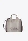 Chloé Raised Logo Canvas Tote Bag In Brown