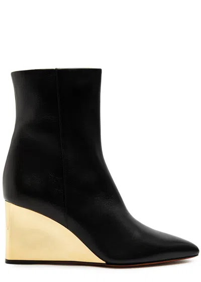 Chloé Chloe Rebecca 70 Leather Wedge Ankle Boots In Black