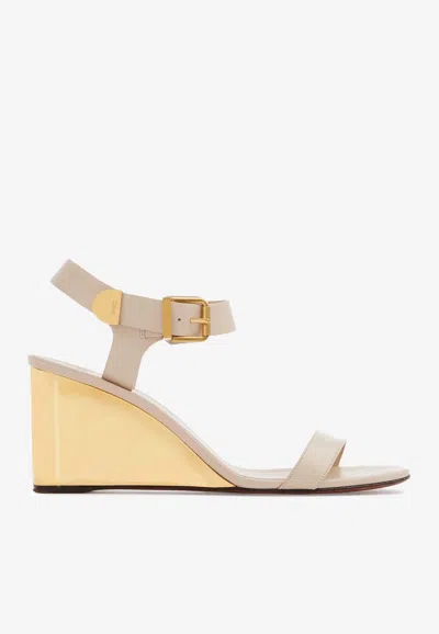 Chloé Rebecca Pearl-coloured Leather Sandal In Beige