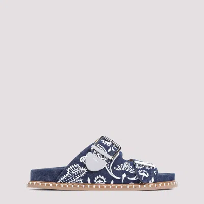 Chloé Rebecca Denim Flat Sandals In Blue